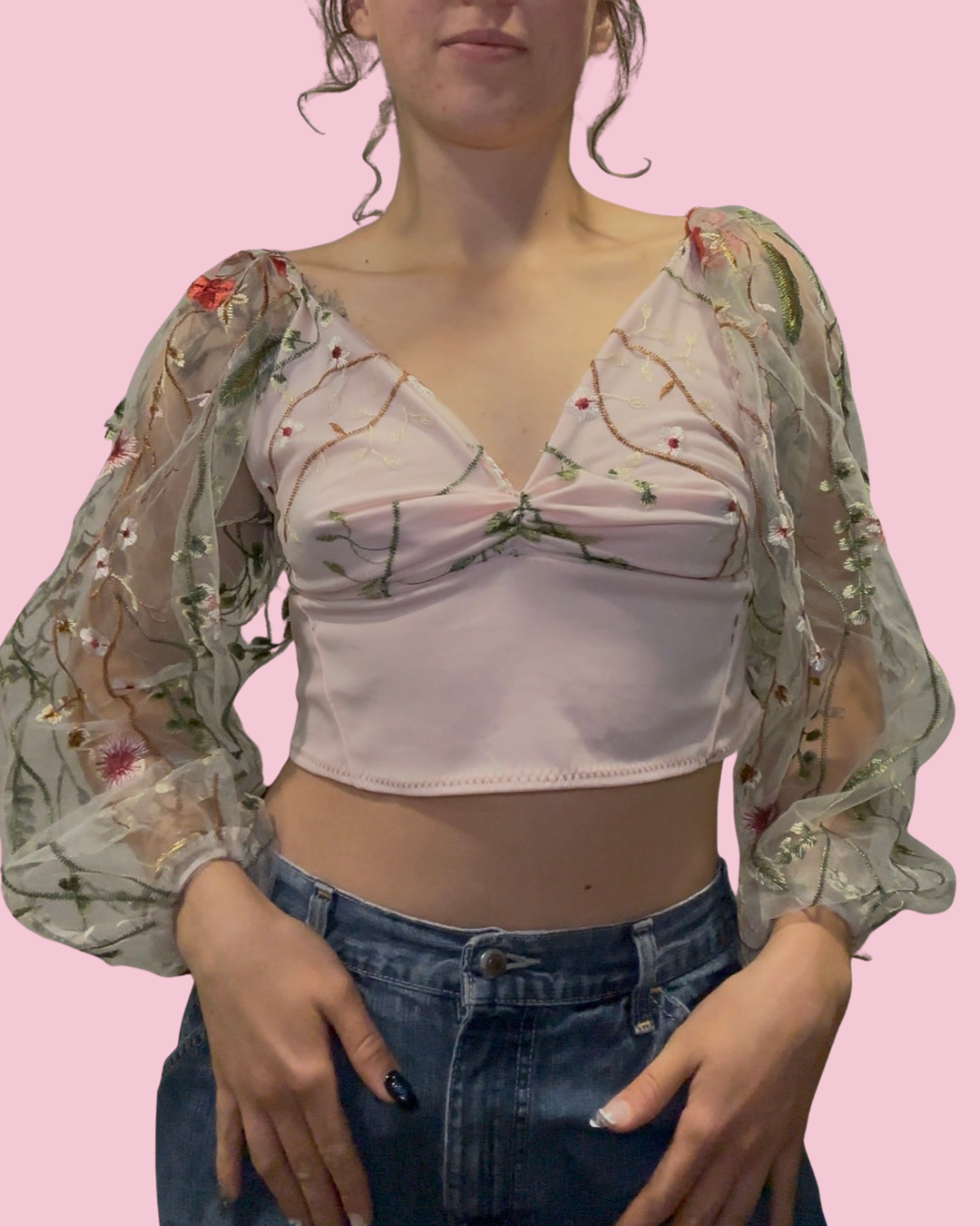 Long Sleeve Mesh Floral Shirt