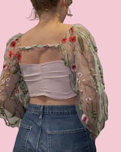 Long Sleeve Mesh Floral Shirt