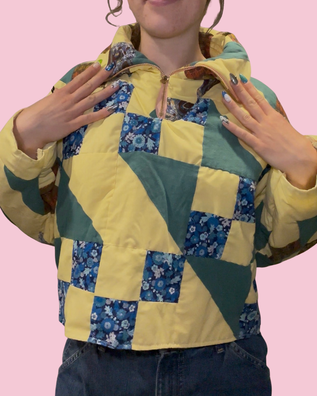 Quarter Zip Yellow Quilt Jacket